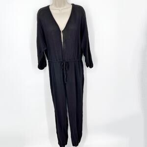 Enza Costa Women's Cotton Long Sleeves Gauze Jumpsuit NEW Size 1/S Black